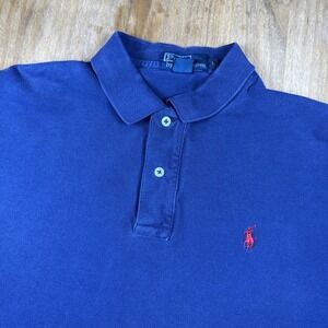 Polo Ralph Lauren Short Sleeve Pique Polo Shirt Mens L Blue Red Pony Casual